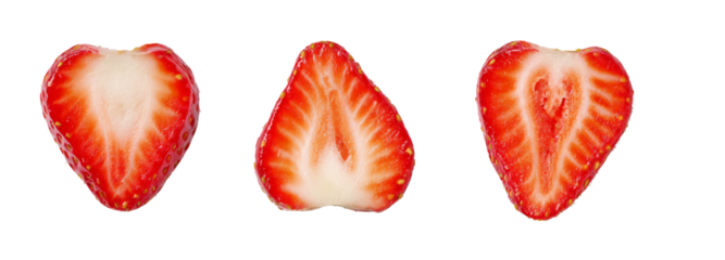 Sliced strawberries on a transparent background food photography minimalist style close-up