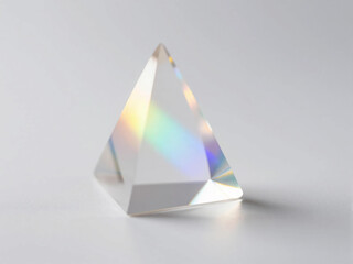 Light refracts through glass prism creating rainbow spectrum on surface in indoor setting Generative AI