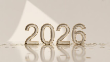Elegant Gold 2026 New Year Countdown on Reflective Surface Minimalist Design for Future Celebrations and Milestones