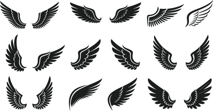 Wings icons set. Simple set of wings vector icons for web design on white background