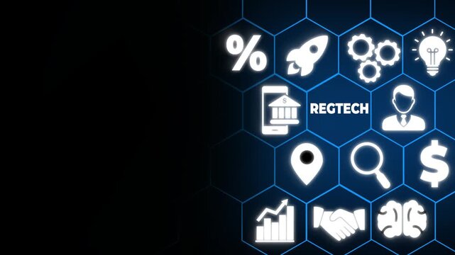 Regtech, Regulatory technology concept. The management of regulatory processes within the financial industry through technology. Regulatory monitoring, reporting and compliance. Machine learning tech.