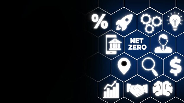 Net zero and carbon neutral concept. Net zero greenhouse gas emissions target. Climate neutral long term strategy. Businessman touching on net zero icon with decarbonization icon on smart background.