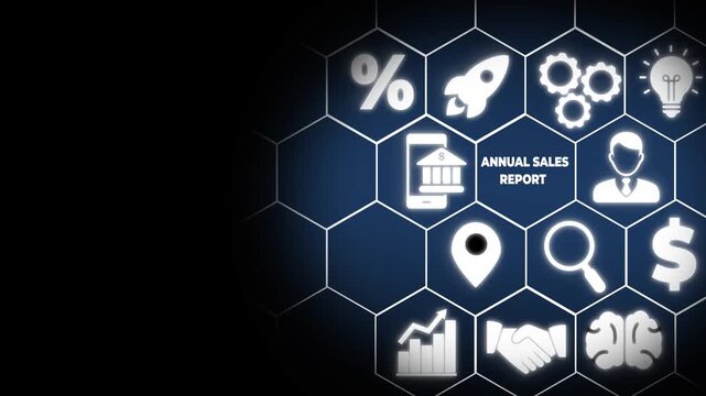 Annual sales report concept. Data analytics for driving agile decision making, improving process, adjusting sales strategy. Sales volume, leads, new accounts, revenue. Sales performance indicator.