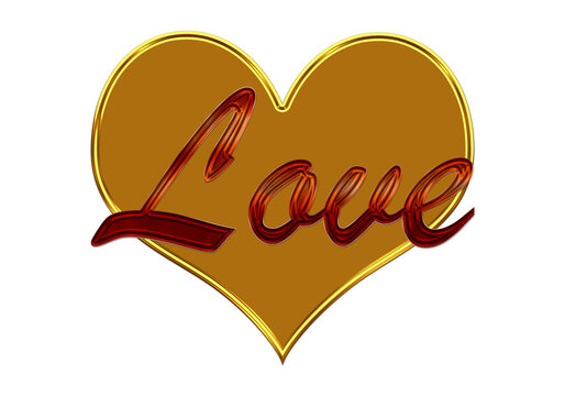 Coraz&oacute;n dorado con borde brillante y la palabra love en tipograf&iacute;a cursiva sobre fondo transparente