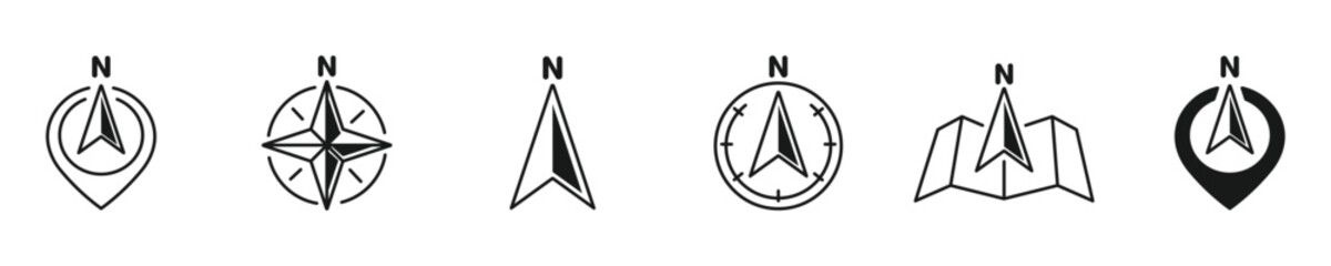 North arrow icon set, N direction point symbol, North direction arrow compass icon , vector  illustration  .  © Habiba Anika