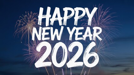 New Year 2026 Celebration Fireworks Display Night Sky Festive Greeting Card Design Element Vibrant Colors Joyful Holiday Message