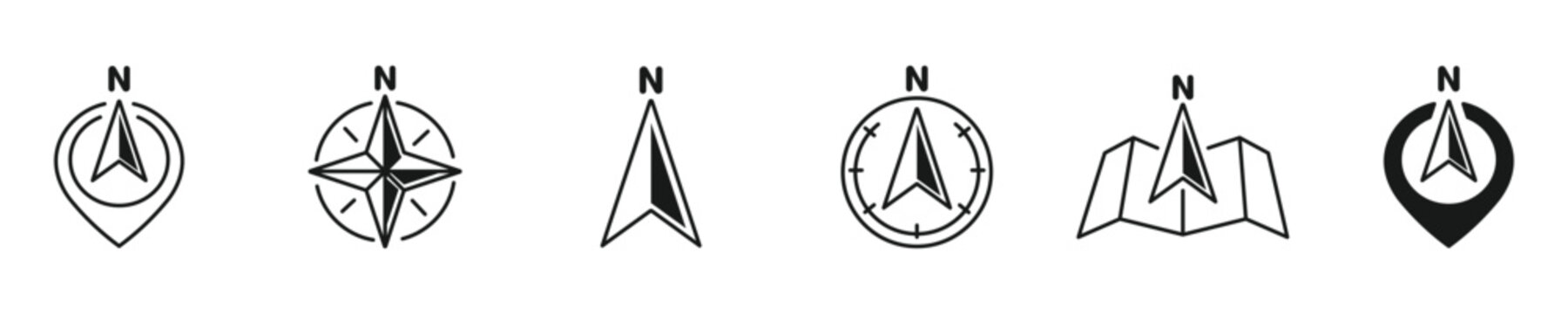 North arrow icon set, N direction point symbol, North direction arrow compass icon , vector  illustration  . 