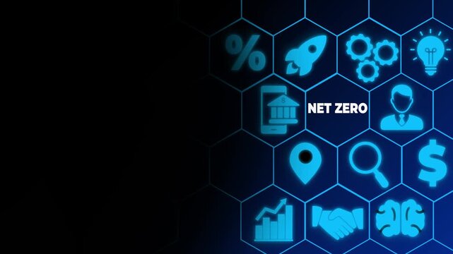 Net zero and carbon neutral concept. Net zero greenhouse gas emissions target. Climate neutral long term strategy. Businessman touching on net zero icon with decarbonization icon on smart ...