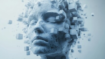 Floating cubes above a stylized human head, symbolizing abstract growth