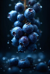 Fresh Blueberries with Water Drops in Dramatic Macro Lighting