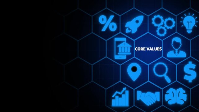 Core values,corporate values concept. Company culture and strategy related to business and customer relationships, growth. Principles guide company's action.