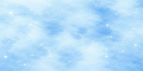 Obraz premium A bright blue abstract sky background featuring fluffy white clouds and beautiful sunlight filtered through falling snowflakes in a clear summer atmosphere