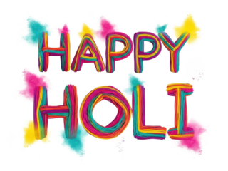 Happy holi text art isolated on transparent background
