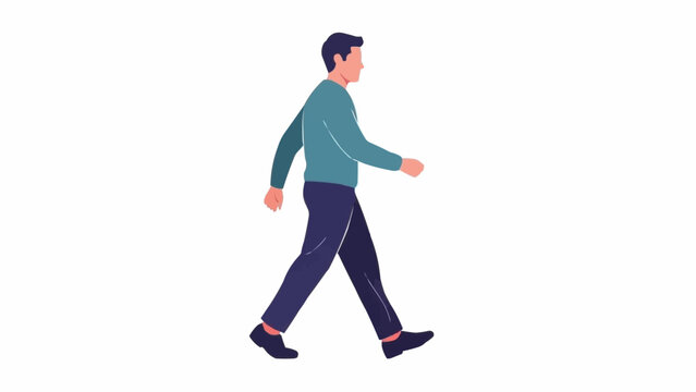 Man walking with stride on white background illustration.
