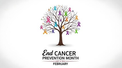Obraz premium Colorful ribbons forming a tree symbolizing hope and support for cancer awareness and prevention