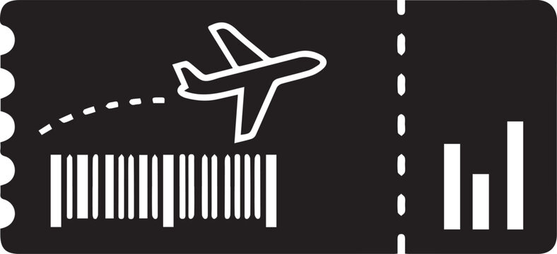 Flight ticket boarding pass with plane silhouette and barcode icon