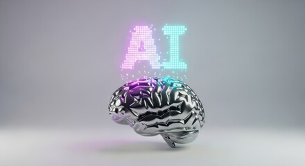 Metallic Brain AI Light Digital Concept