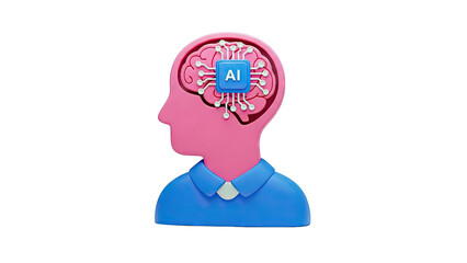 AI Chip in Human Head Silhouette with Brain Circuitry