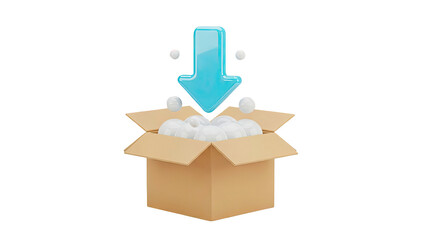 Cardboard box with incoming items and arrow