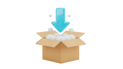 Cardboard box with incoming items and arrow