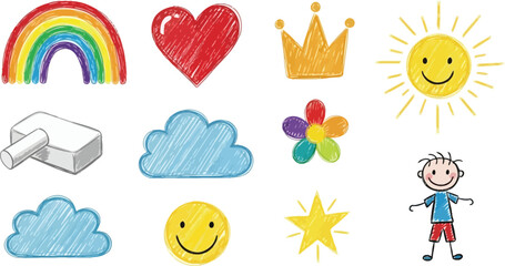 Weather icons in Pencil Colour Sketch Simple Style
