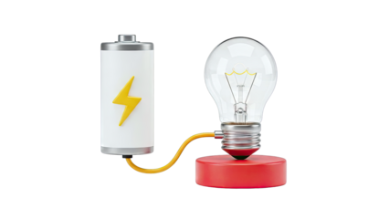 Battery powering a light bulb