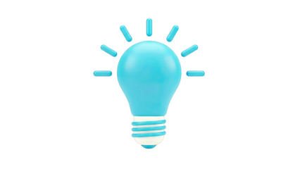 Blue 3D Light Bulb Icon with Rays of Light