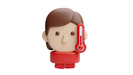 Cartoon character with thermometer showing fever
