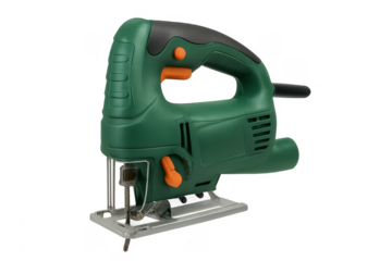 Green electric jigsaw power tool for woodworking cutting