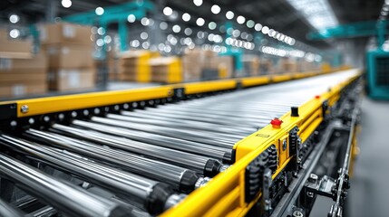 Naklejka premium Bright Industry Conveyor Belt System with Automated Roller for Package Delivery