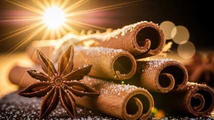 Cinnamon Sticks Star Anise Spices Close Up Macro