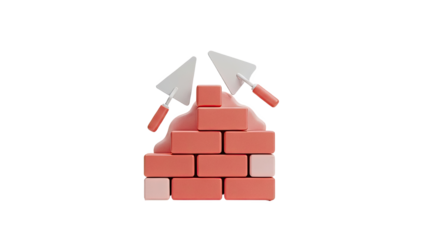 Construction Scene with Bricks and Trowels