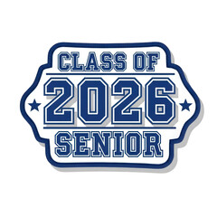 Class of 2026 senior high school graduation badge, blue and white icon