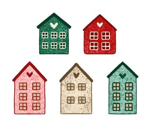 Fototapeta premium Simple hand drawn Scandinavian houses vector set. Charming illustrations perfect for posters, children's design.