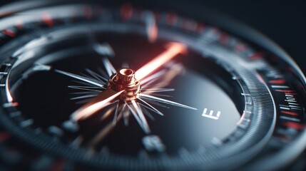 Compass Detail Close-Up with Metallic Finish and Direction Markings