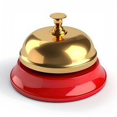 Shiny red-based brass bell, angled view, isolated on a white background