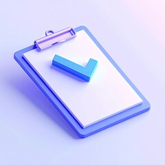 Isometric view of a clipboard with a checkmark, clean background