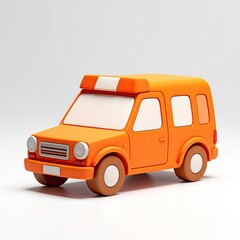 Playful orange cartoon car on a white background, stylized, and simple