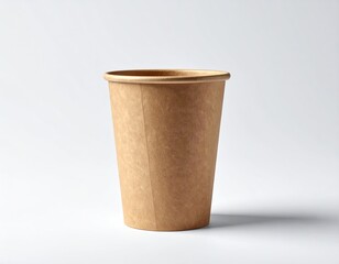 Tall, unused paper cup made of brown cardboard, placed on a white surface