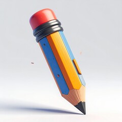 Stylized cartoon pencil, floating against a plain white background