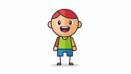 Obraz premium Cute cartoon boy with red hair and blue shorts.