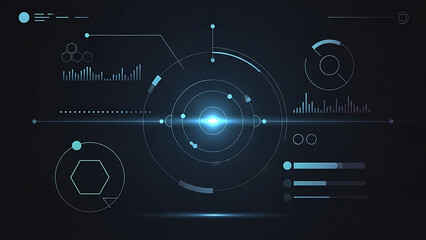 Digital user interface background with futuristic target circles data charts and holographic elements on dark screen for cyber security and high tech information display hud dashboard concept visual