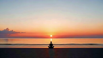 Meditative Serenity at Beach During Golden Sunset With Peaceful Ocean View and Waves