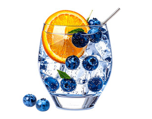   Gin Tonic en Copa Bal&oacute;n con Ar&aacute;ndanos y Rodaja de Naranja, Estilo Mixolog&iacute;a Elegante, Aislado en Fondo Transparente