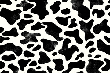 Fototapeta premium Cowhide pattern with black irregular organic blobs on white background creating classic abstract texture with natural shapes and soft edges, evoking rustic and natural feeling