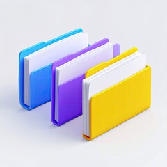 3D rendering of three colorful file folders, each with white paper