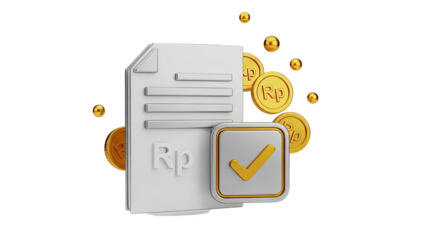 Financial Document with Approved Checkmark and Rupiah Coins