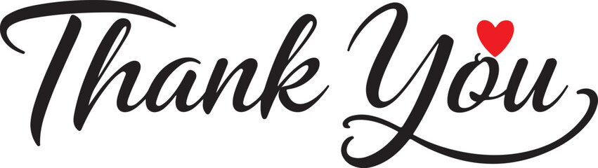 Obraz premium Elegant Thank You text with a red heart accent on a white background lettering script