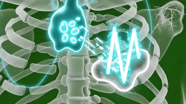 Animated Neon Anatomy Sequence Showing Parathyroid Gland and Calcium Release on Green Screen for Medical Presentation