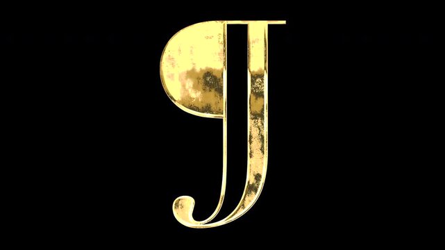 Gold pilcrow symbol, light reflecting and patterns shifting, alpha channel